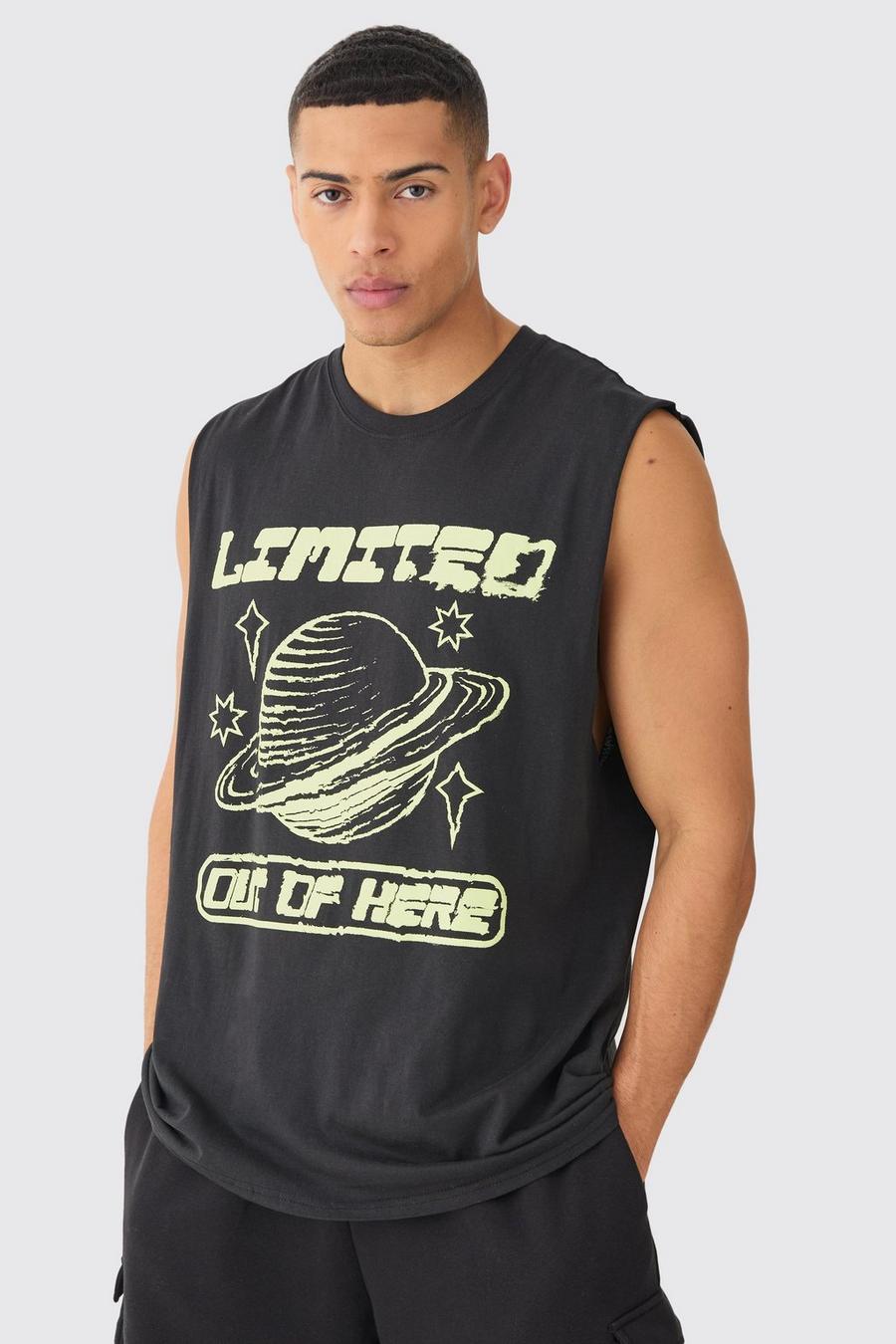 Black Oversized Planet Graphic Tank image number 1