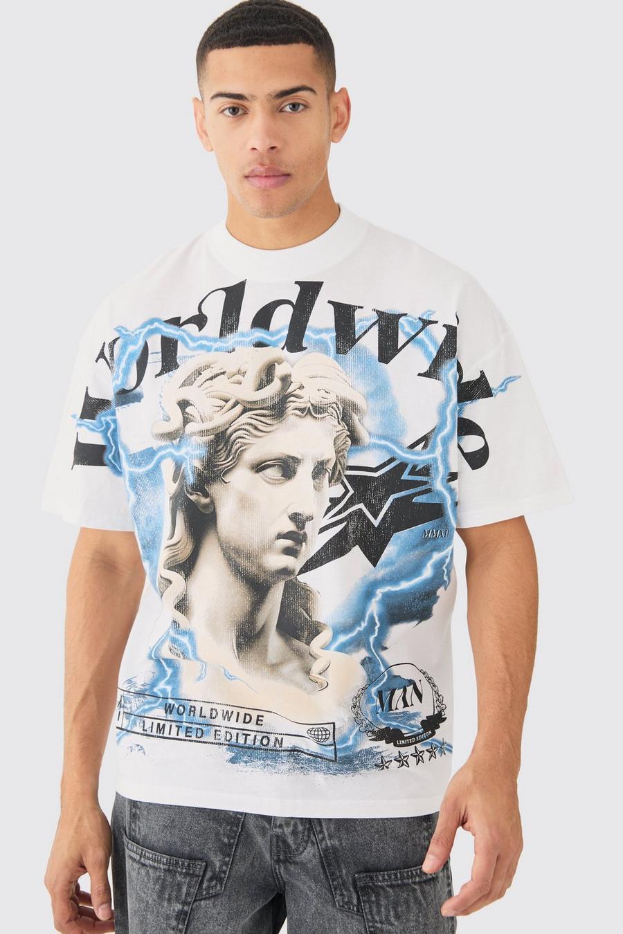 Oversize T-Shirt mit Renaissance-Print, White image number 1