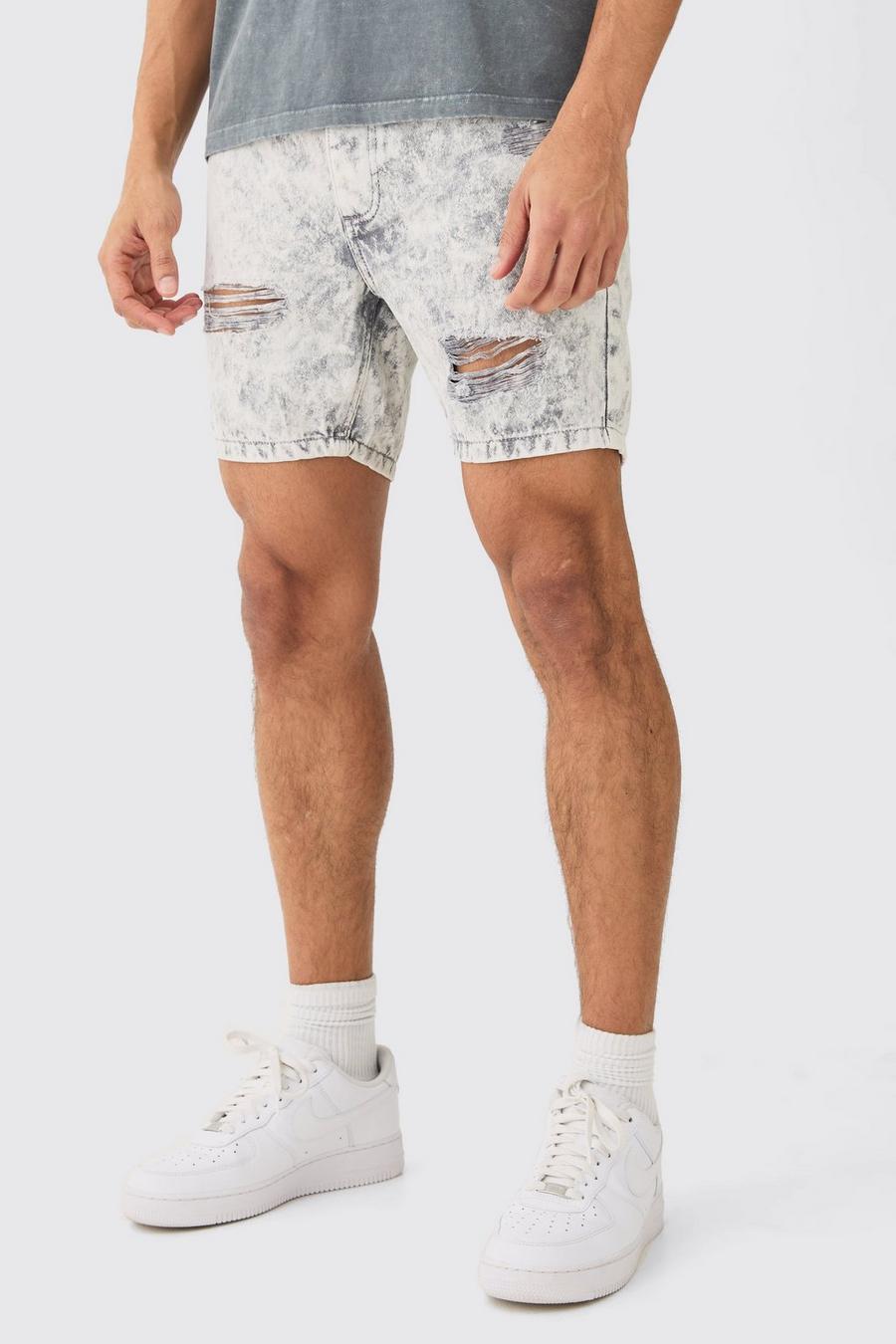 Ice grey Gescheurde Slim Fit Denim Shorts In IJsgrijs image number 1