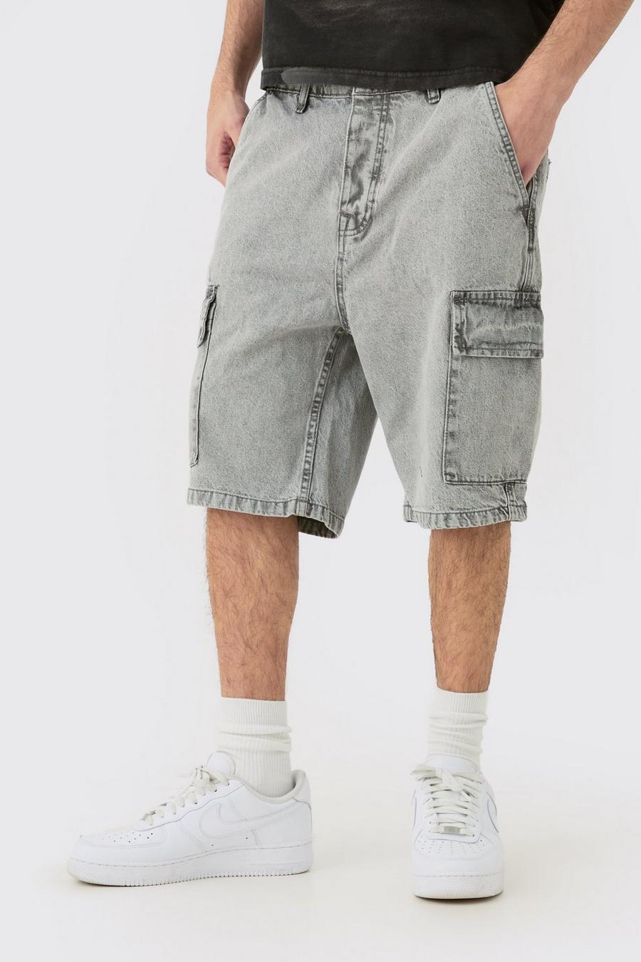 Pantaloni tuta Cargo in denim grigio chiaro, Ice grey image number 1