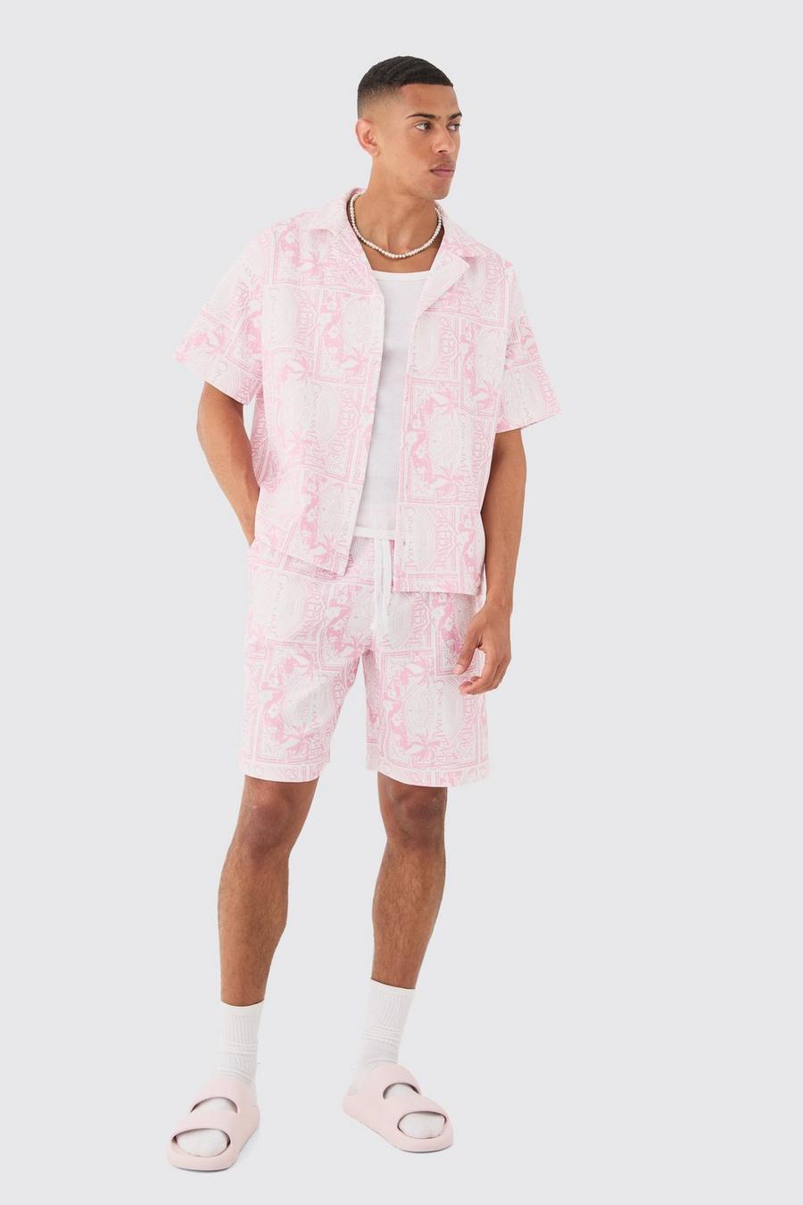 Pink Geplooid Boxy Worldwide Overhemd Met Print En Shorts