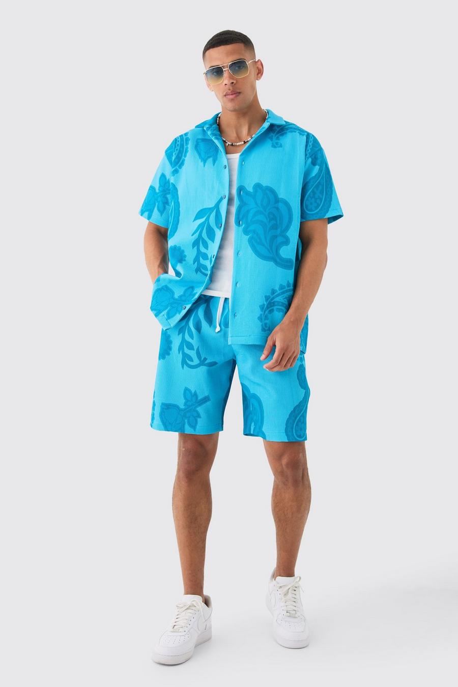 Teal Oversize mönstrad skjorta och shorts