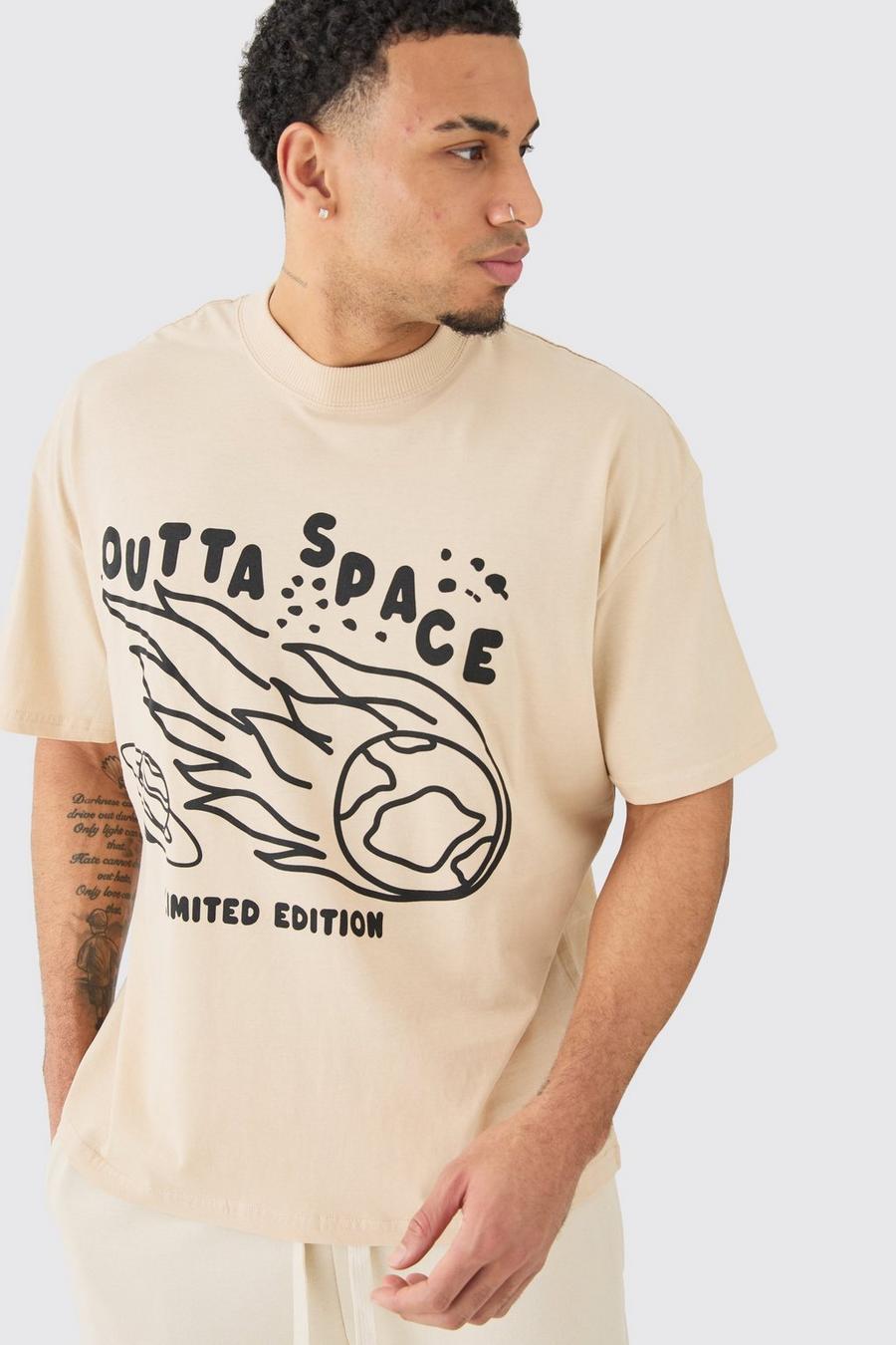 Sand Oversized Outta Space T-Shirt Met Print image number 1