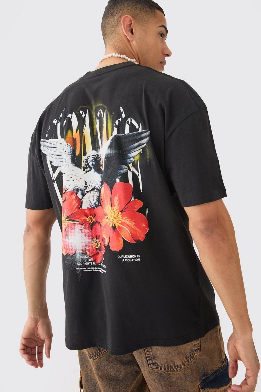 Black Oversized Bloemen Renaissance T-Shirt image number 1