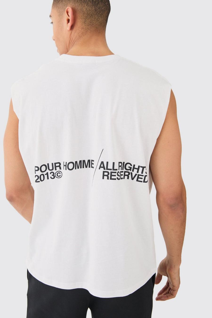 White Oversized Pour Homme Text Tank image number 1