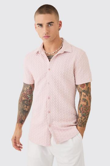 Pink Short Sleeve Diamond Muscle Fit Shirt