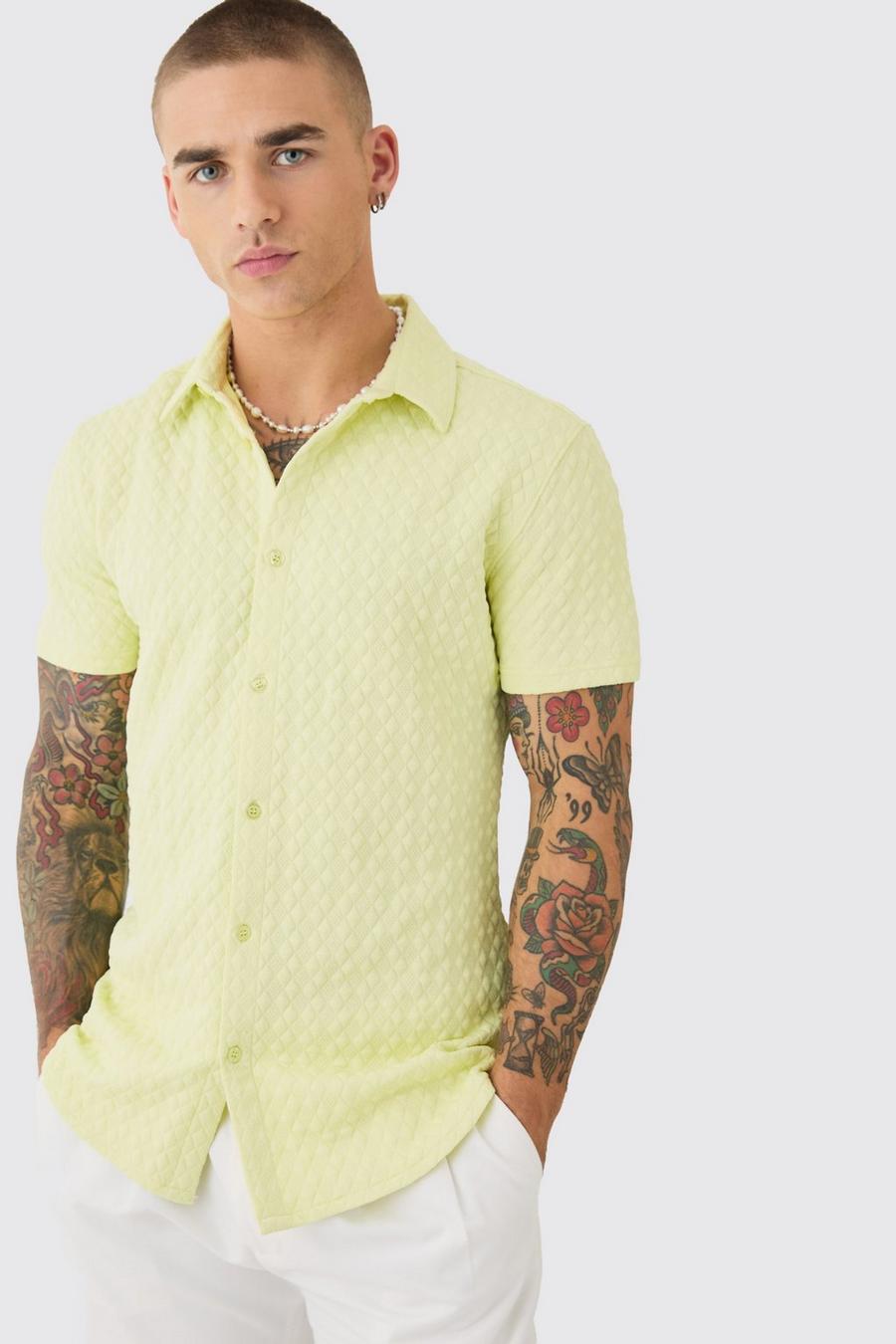 Lime Short Sleeve Diamond Muscle Fit Shirt  image number 1