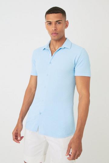 Short Sleeve Crinkle Muscle Fit Shirt light blue