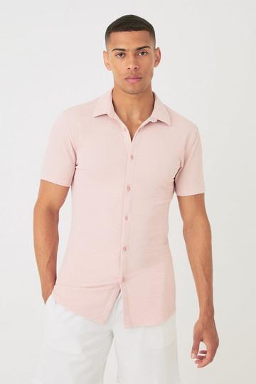 Pink Short Sleeve Crinkle Muscle Fit Shirt
