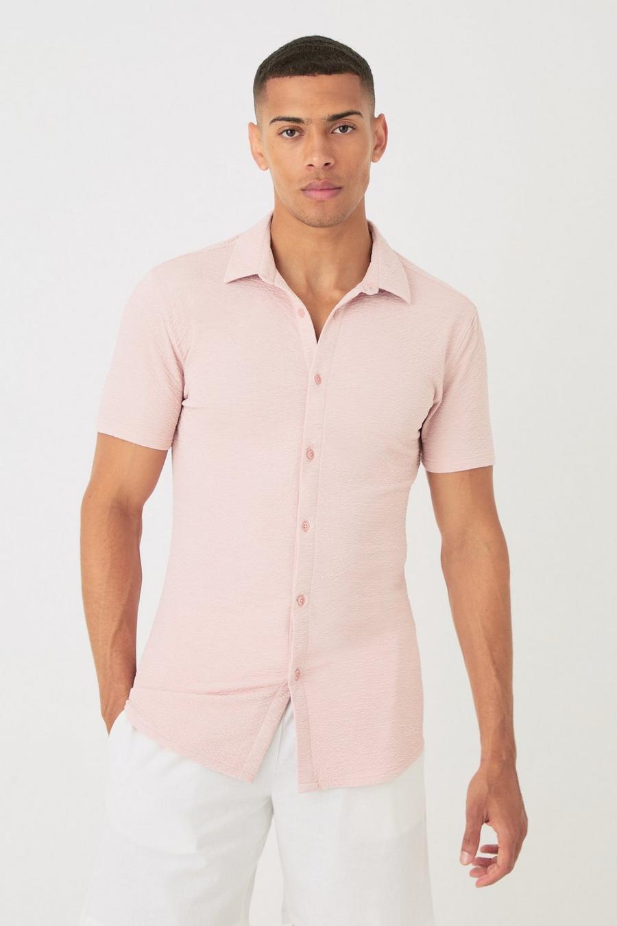 Dusty pink Short Sleeve Crinkle Muscle Fit Shirt  image number 1