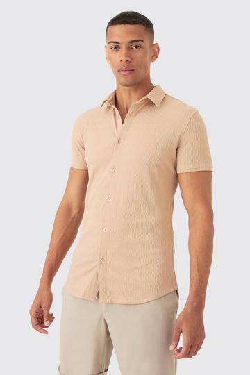 Short Sleeve Textured Detail Muscle Fit Shirt stone