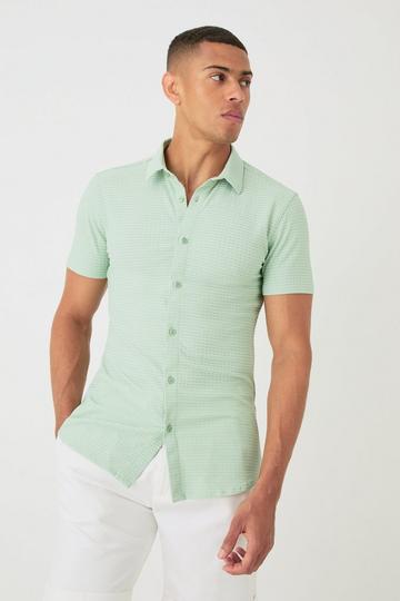 Short Sleeve Honeycomb Muscle Fit Shirt sage