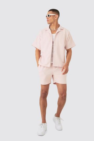 Pink Short Sleeve Triangle Geo Boxy Shirt & Short Set
