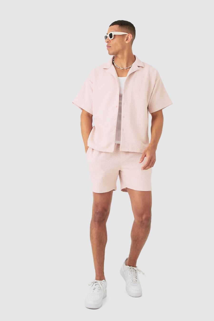 Dusty pink Short Sleeve Triangle Geo Boxy Shirt & Short Set image number 1