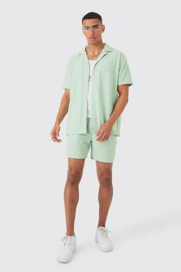 Short Sleeve Honeycomb Oversized Shirt & Short Set sage