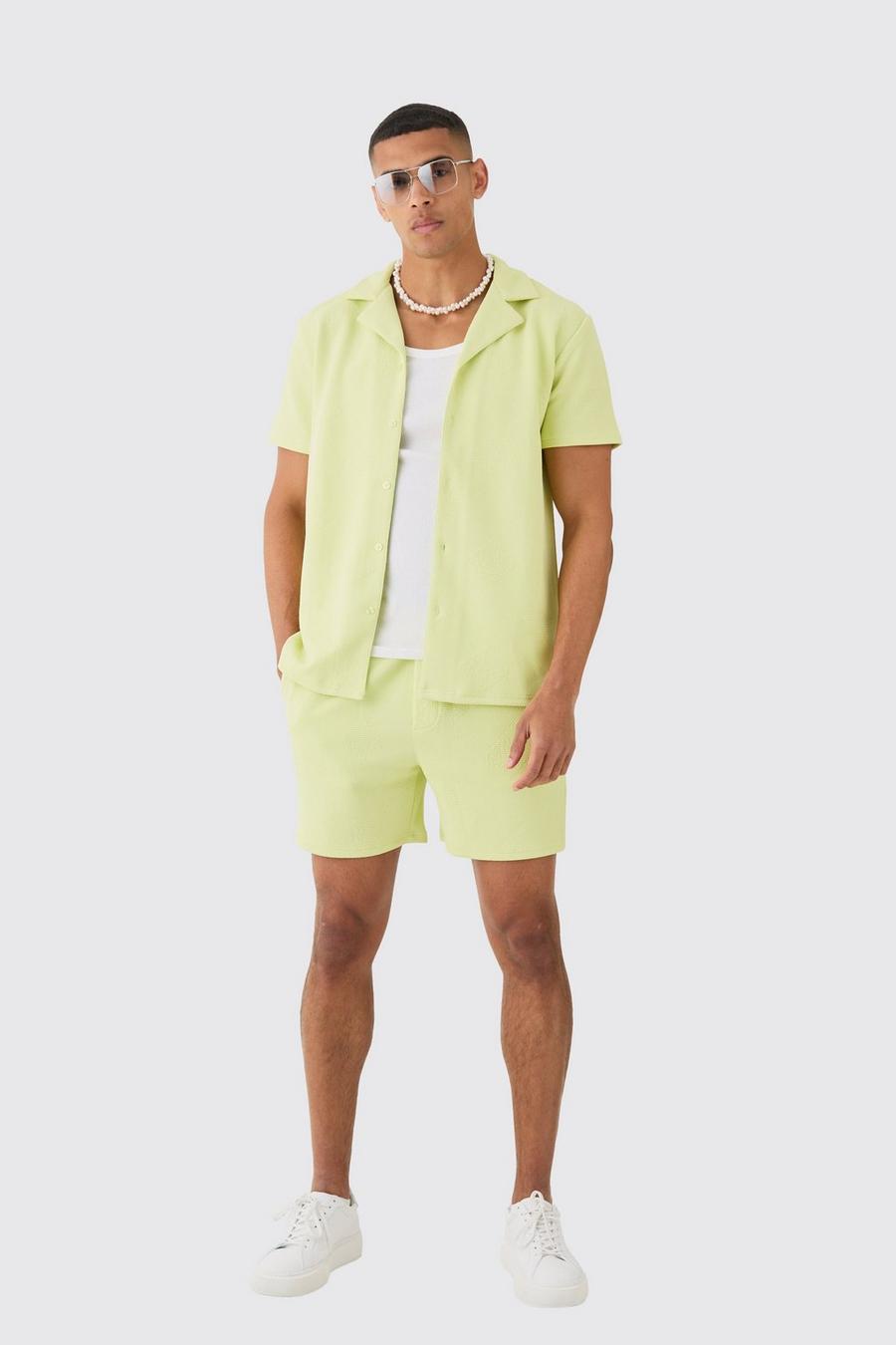 Lime Gestreept Geo Print Overhemd Met Korte Mouwen En Shorts