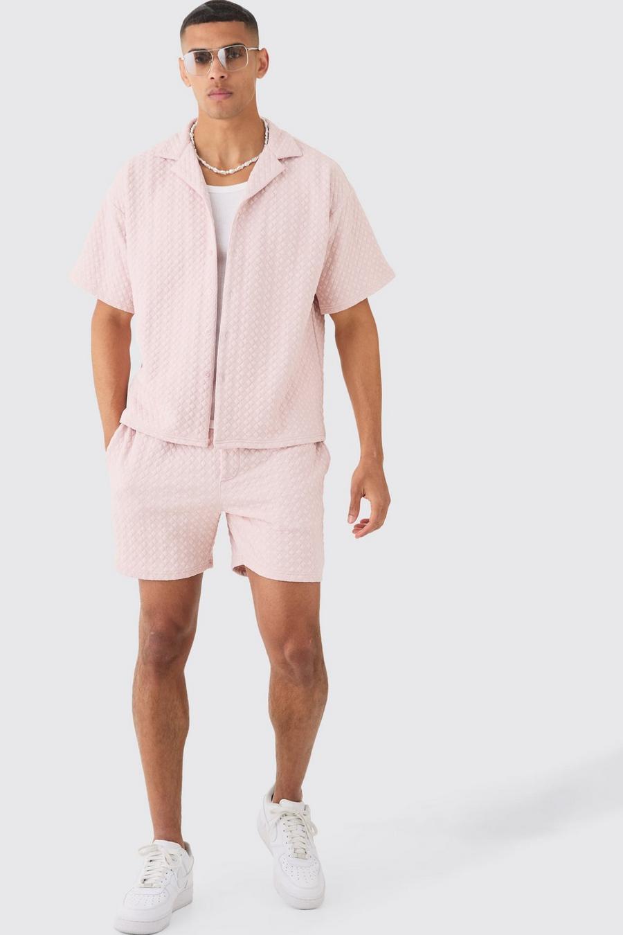 Pale pink Boxy Overhemd Met Korte Mouwen En Shorts