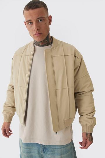 Tall Boxy Panel Padded Nylon Bomber Jacket In Stone stone