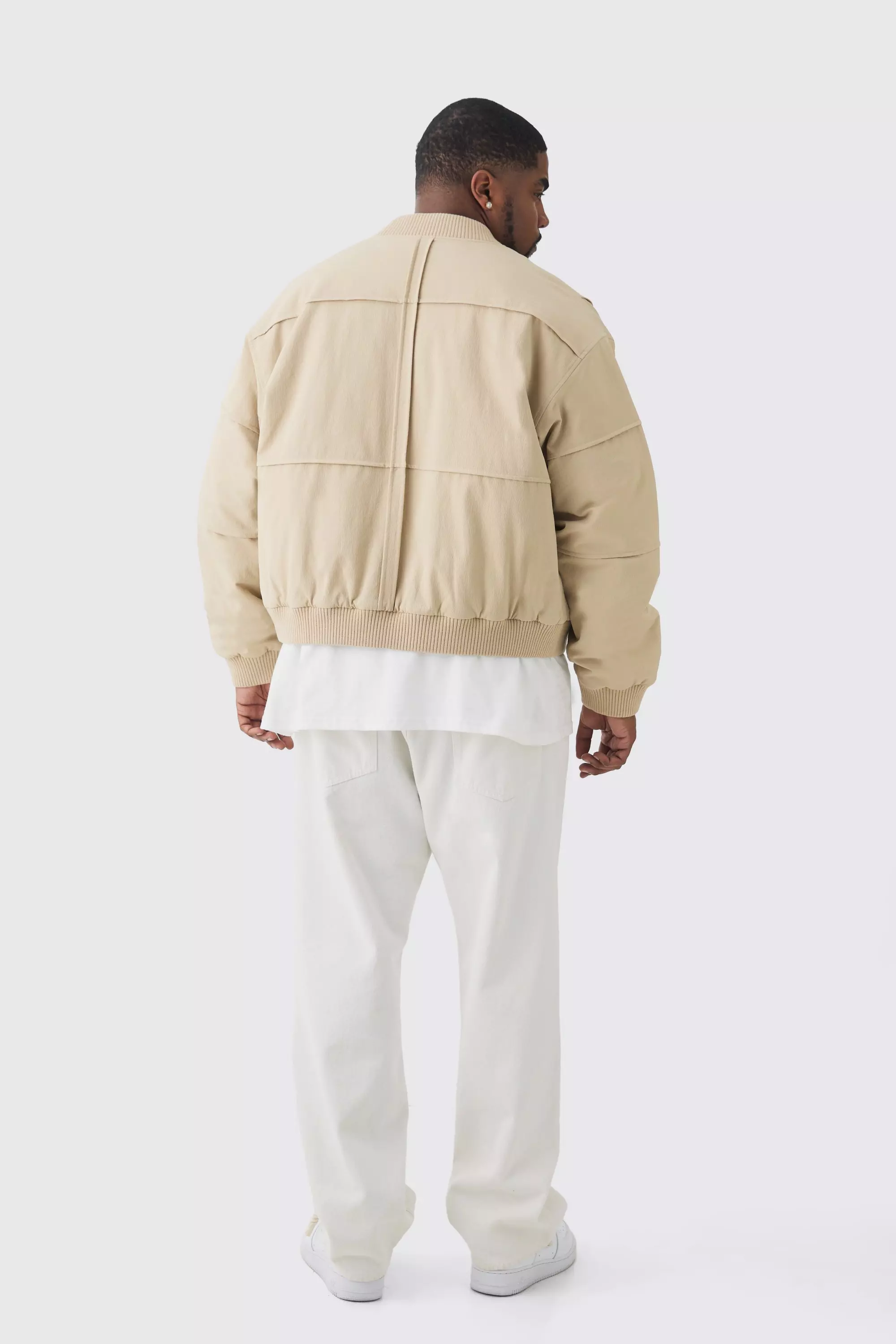 Plus Boxy Panel Padded Nylon Bomber Jacket In Stone alternative image