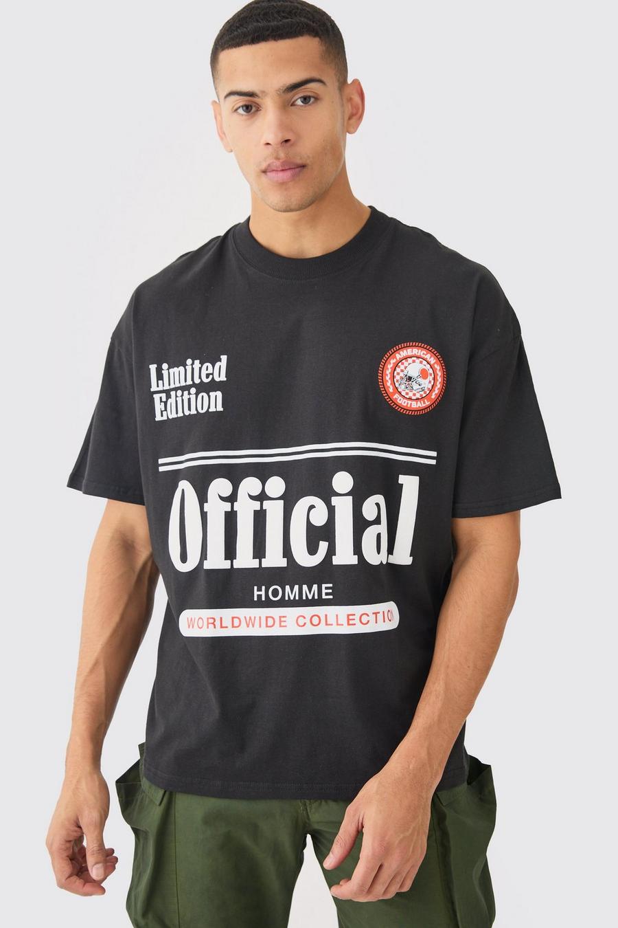 Camiseta oversize Official con estampado en relieve, Black image number 1