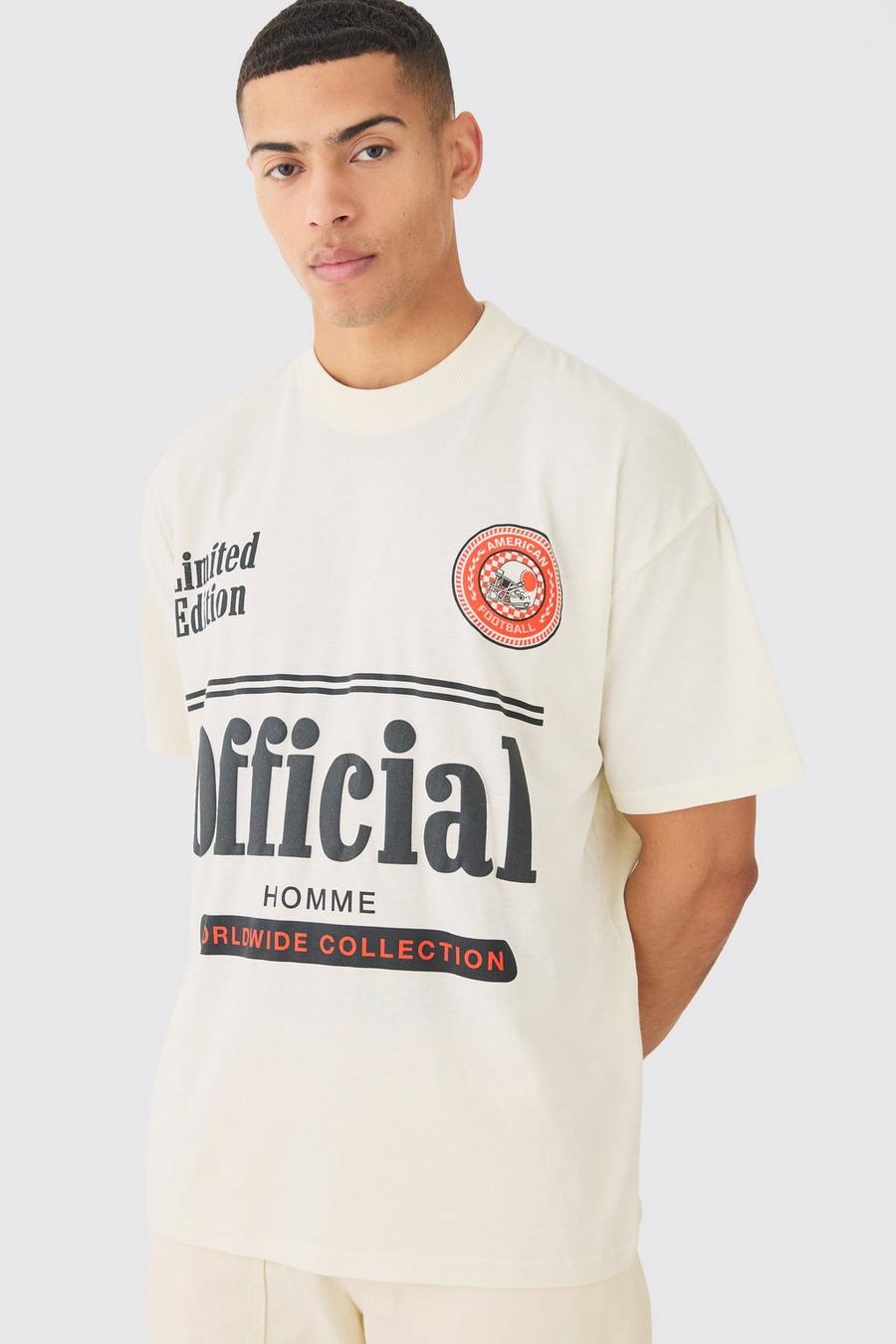 Camiseta oversize Official con estampado en relieve, Ecru image number 1