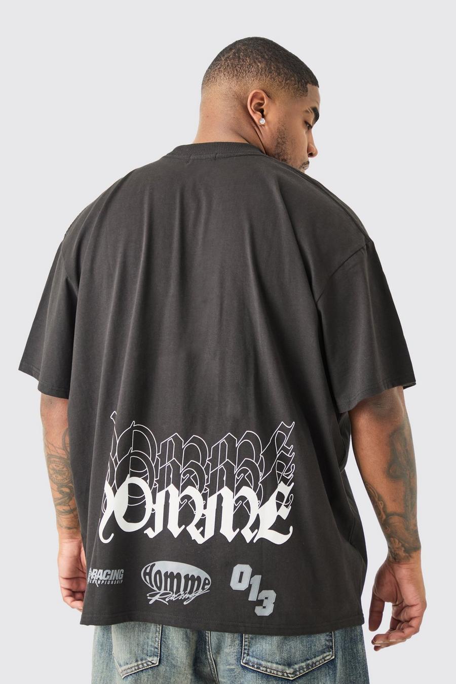 Plus Oversize T-Shirt mit Homme Moto Racing Print, Black image number 1
