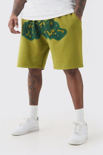 Plus Relaxed Official Graffiti Spray Shorts khaki