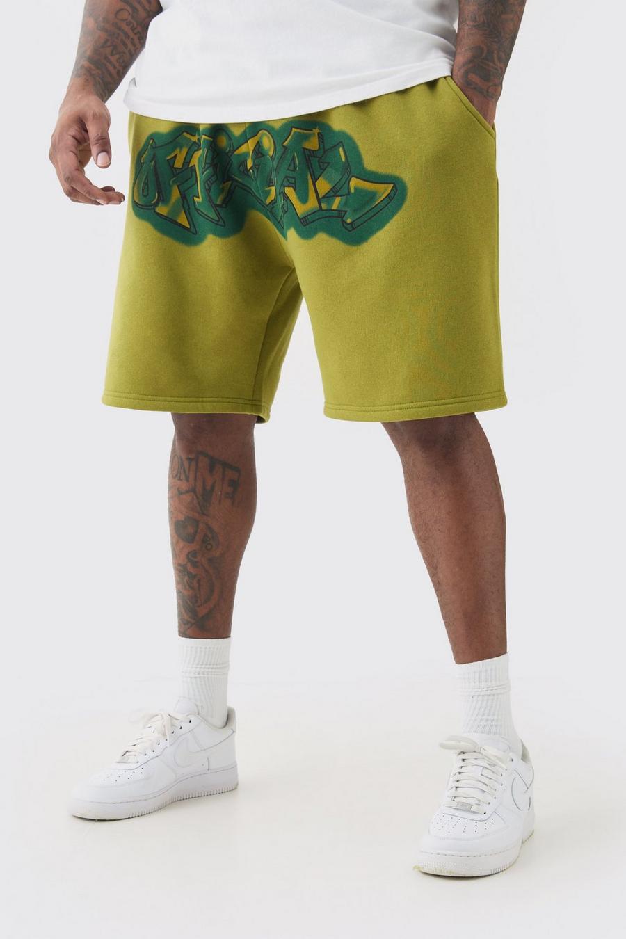 Khaki Plus Relaxed Official Graffiti Spray Shorts image number 1