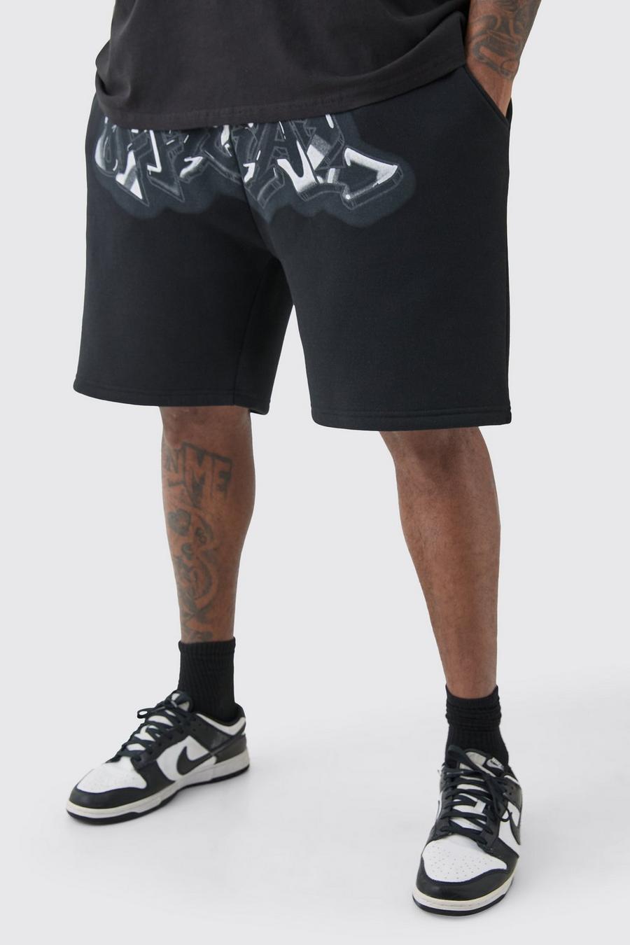 Black Plus Relaxed Official Graffiti Spray Shorts