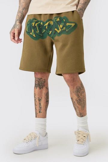 Tall Relaxed Official Graffiti Spray Shorts khaki