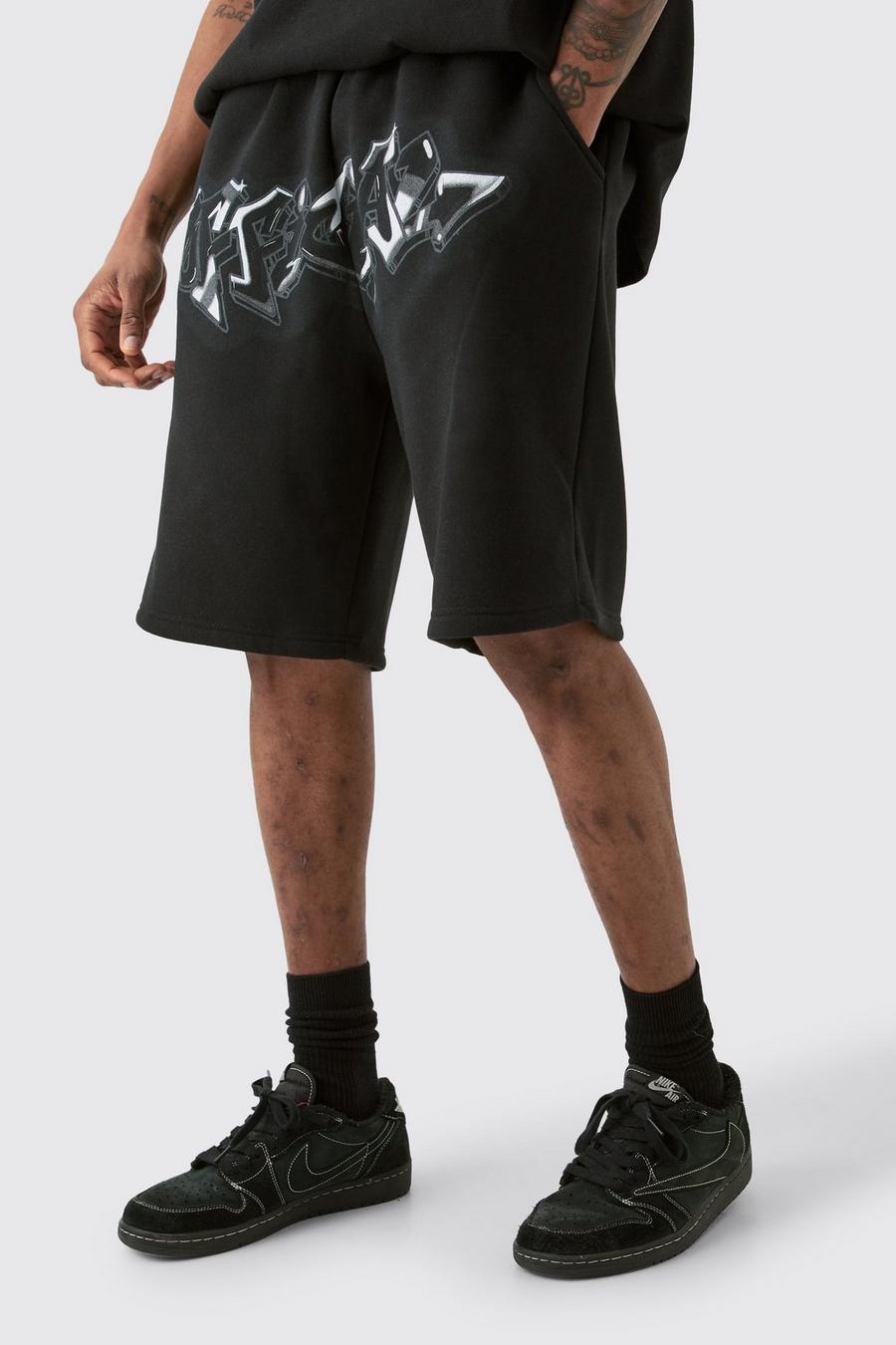 Black Tall Relaxed Official Graffiti Spray Shorts image number 1