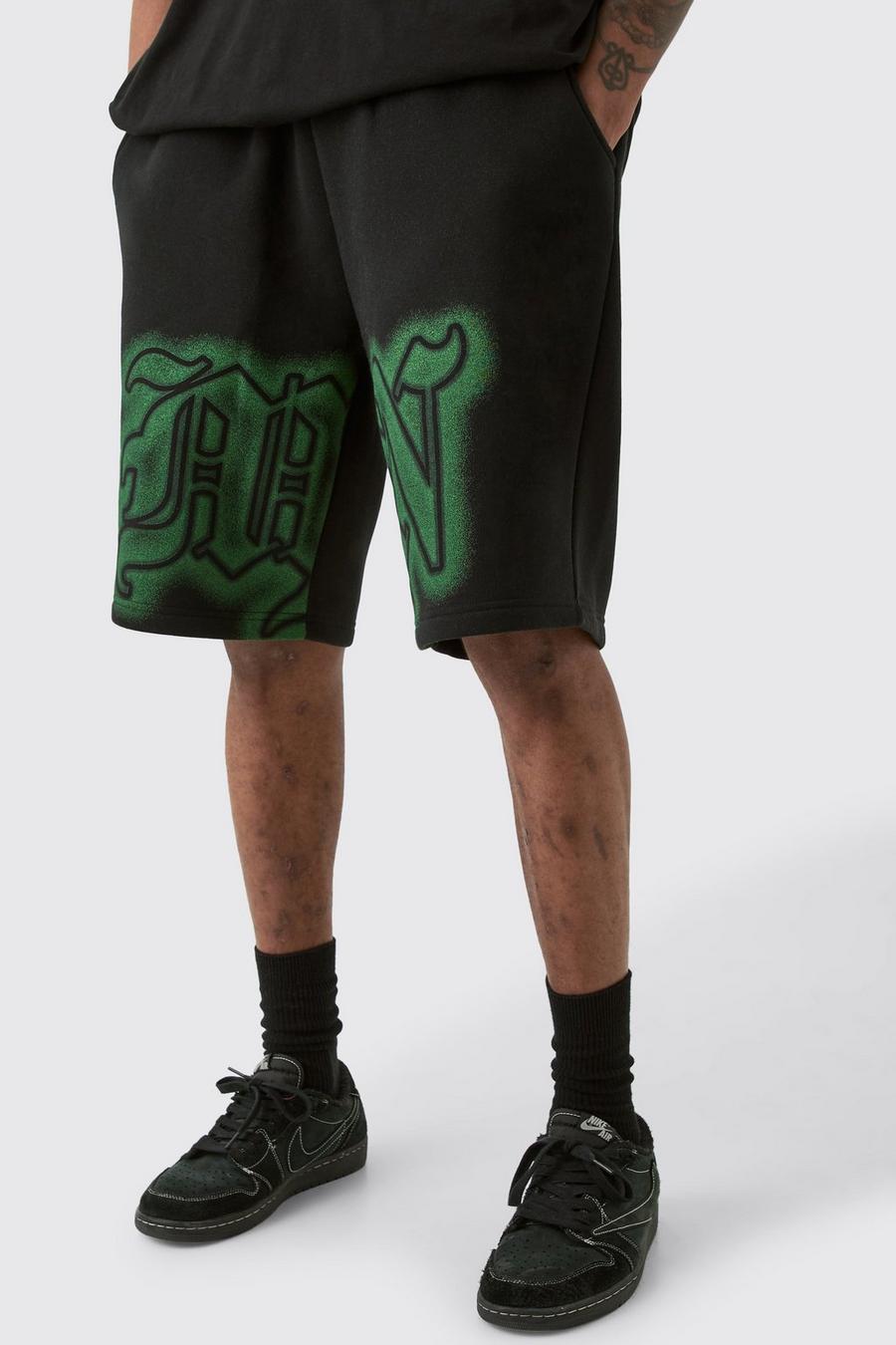 Black Tall Gothic MAN Shorts med graffititryck