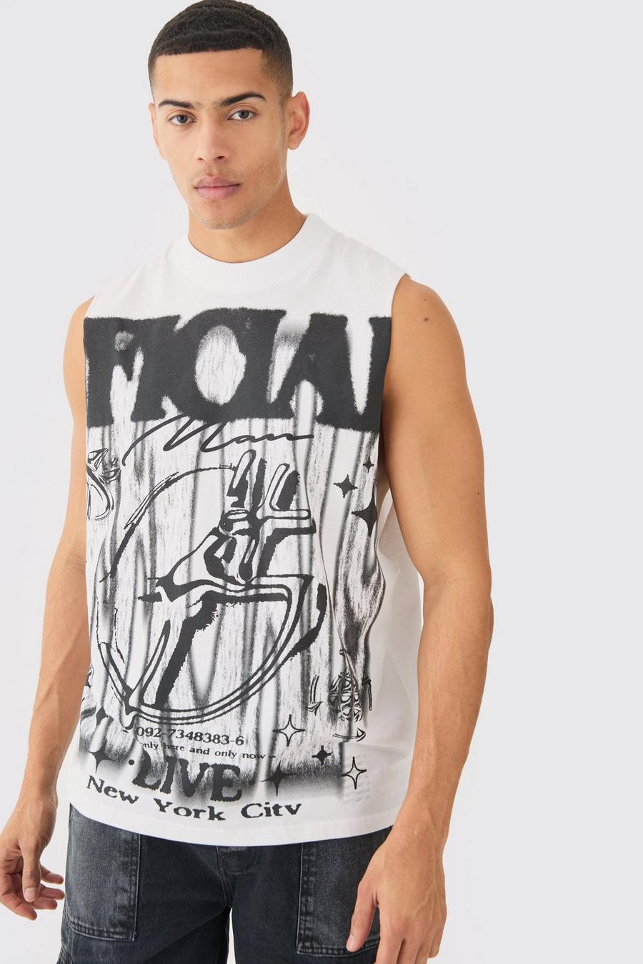 White Oversized Official Tank Top Met Print image number 1