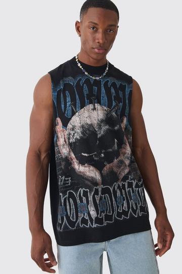 Oversized Skull Large Scale Print Tank black