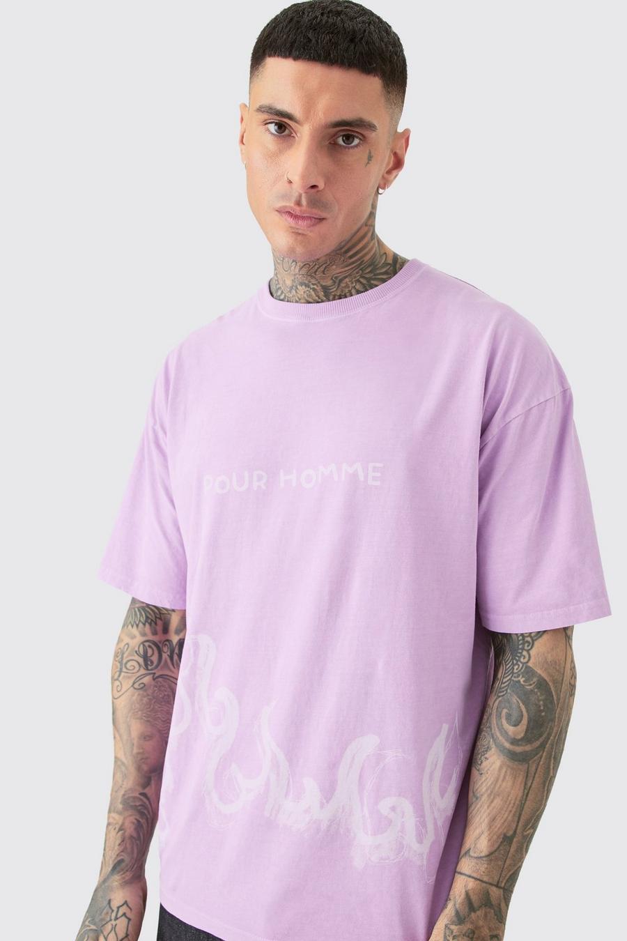 T-shirt Tall oversize rosa con stampa Pour Homme, Pink