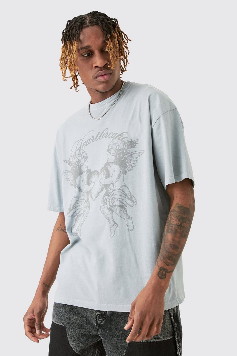 Tall Oversized Heart Breaker Printed T-shirt In Grey image number 1