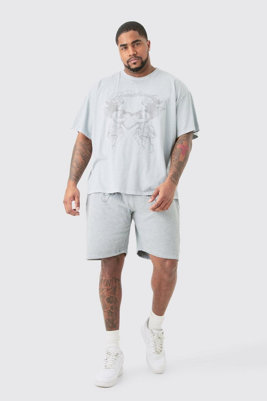 Grey Plus Oversized Grijs Hartjes T-Shirt Met Print image number 1