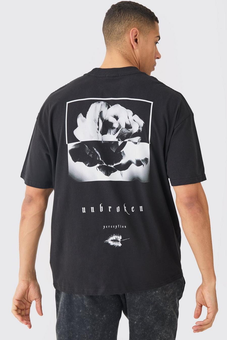 Black Oversized Rose Print T-shirt Sans image number 1