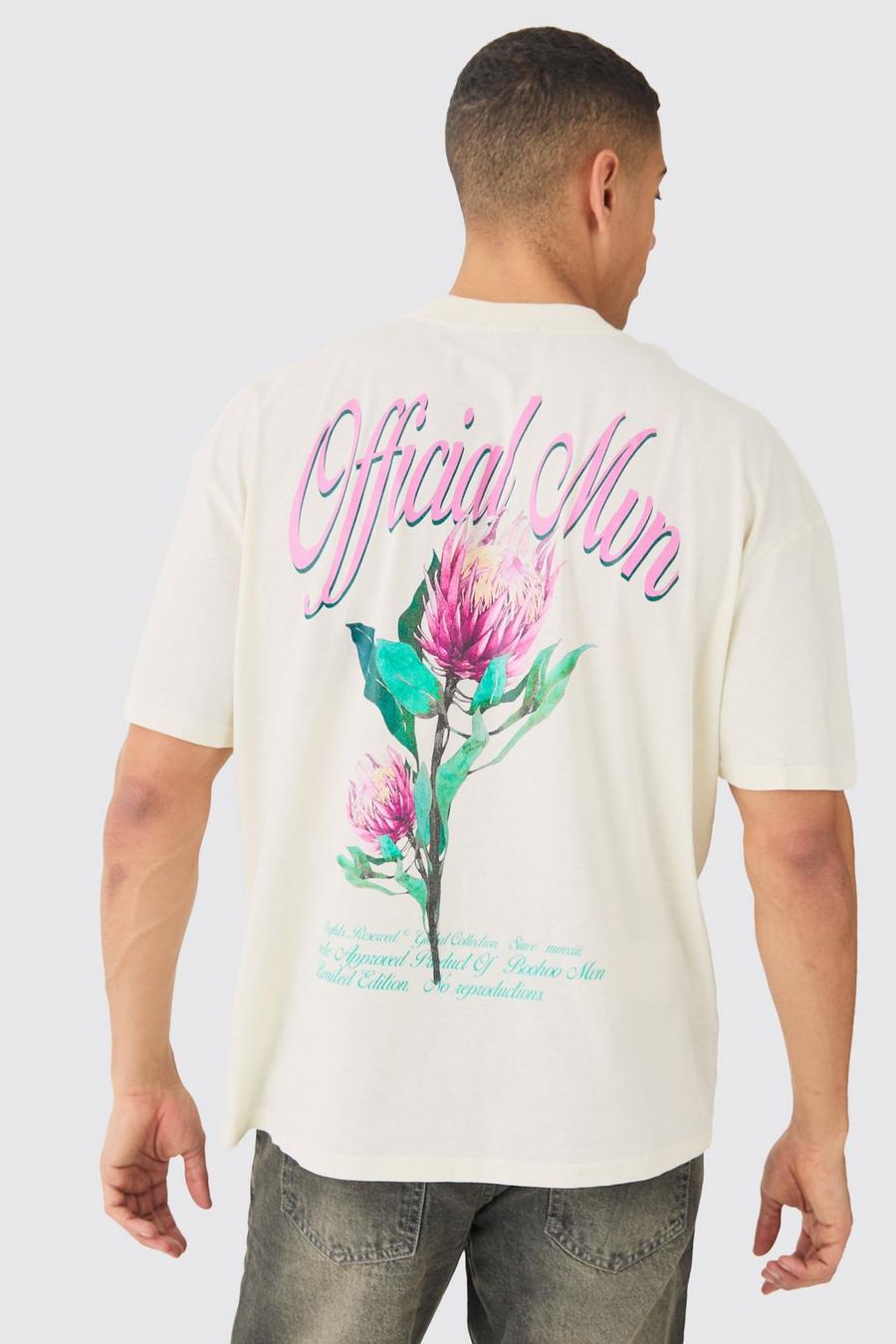 Camiseta oversize MAN Official con estampado de flores, Ecru image number 1