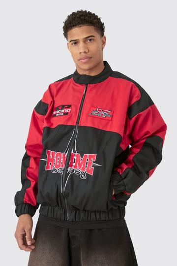 Oversized Homme Twill Moto Jacket In Red red