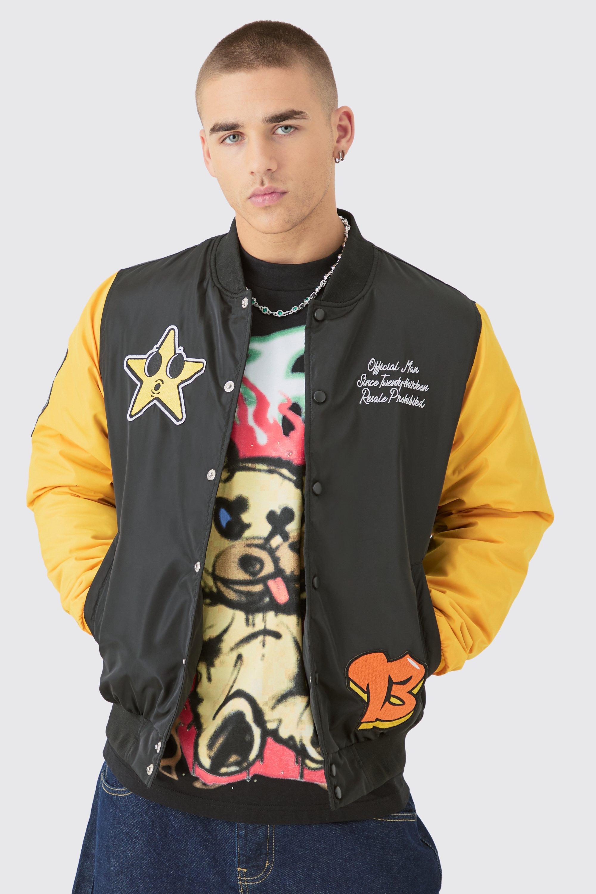 Black nylon varsity jacket hotsell