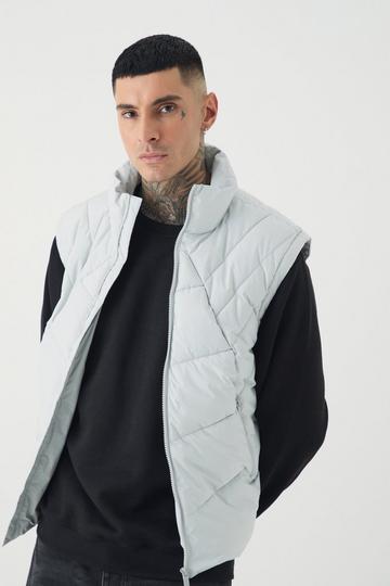 Tall Abstract Quilted Funnel Neck Vest In Light Grey light grey