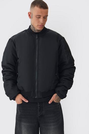 Tall Padded Nylon Panelled Bomber Jacket In Black black