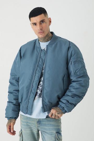 Tall Padded Nylon Paneled Bomber Jacket In Slate slate