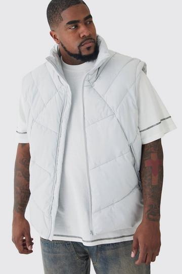 Plus Abstract Quilted Funnel Neck Vest In Light Grey light grey