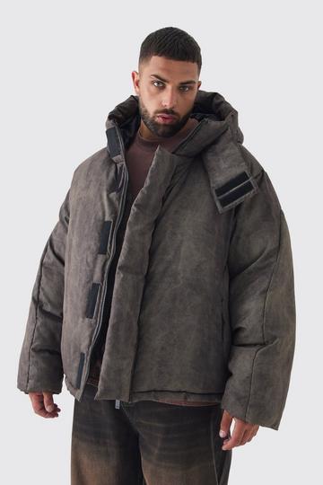 Plus Washed Hooded Puffer Jacket In Grey grey