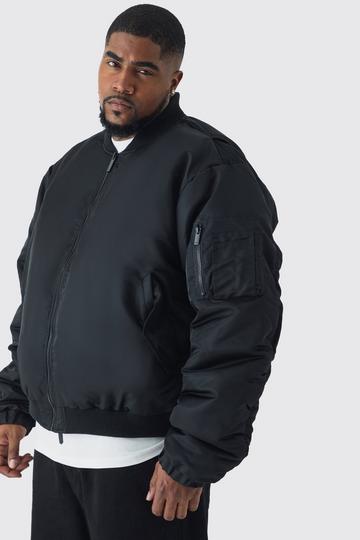 Plus Padded Nylon Paneled Bomber Jacket In Black black