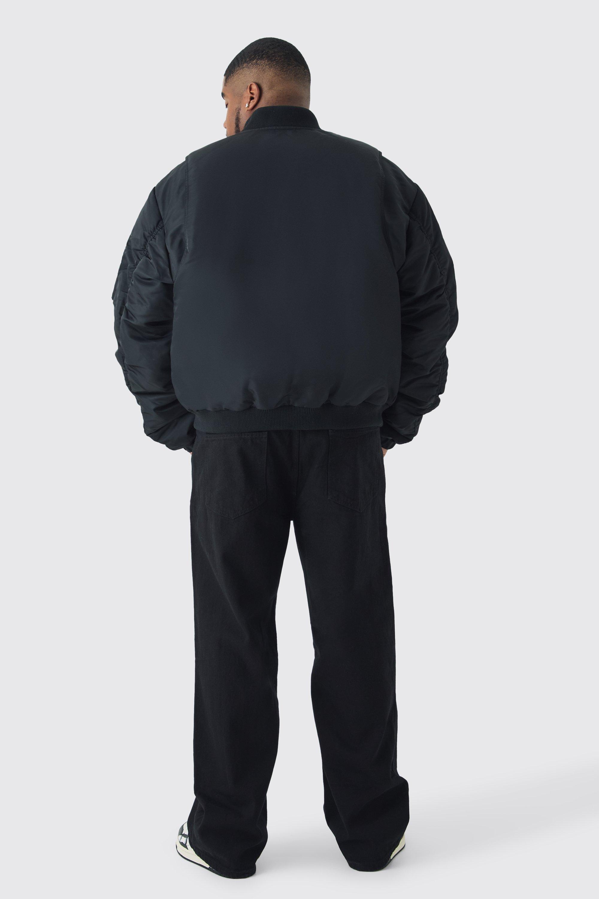 Plus Padded Nylon Paneled Bomber Jacket In Black