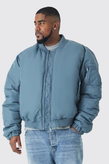 Plus Padded Nylon Paneled Bomber Jacket In Slate slate