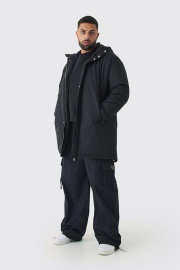 Plus Hooded Padded Parka Jacket In Black black